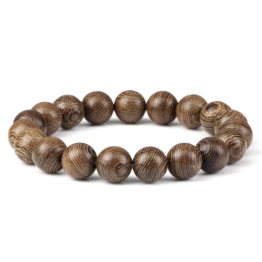 Handmade Unisex 12 Beads Natural Bubinga Wood Prayer Beads Link Wrist Meditation Star Ring Circumstellar Decompression Bracelet Rosary Mala Necklace Chain for Men Women