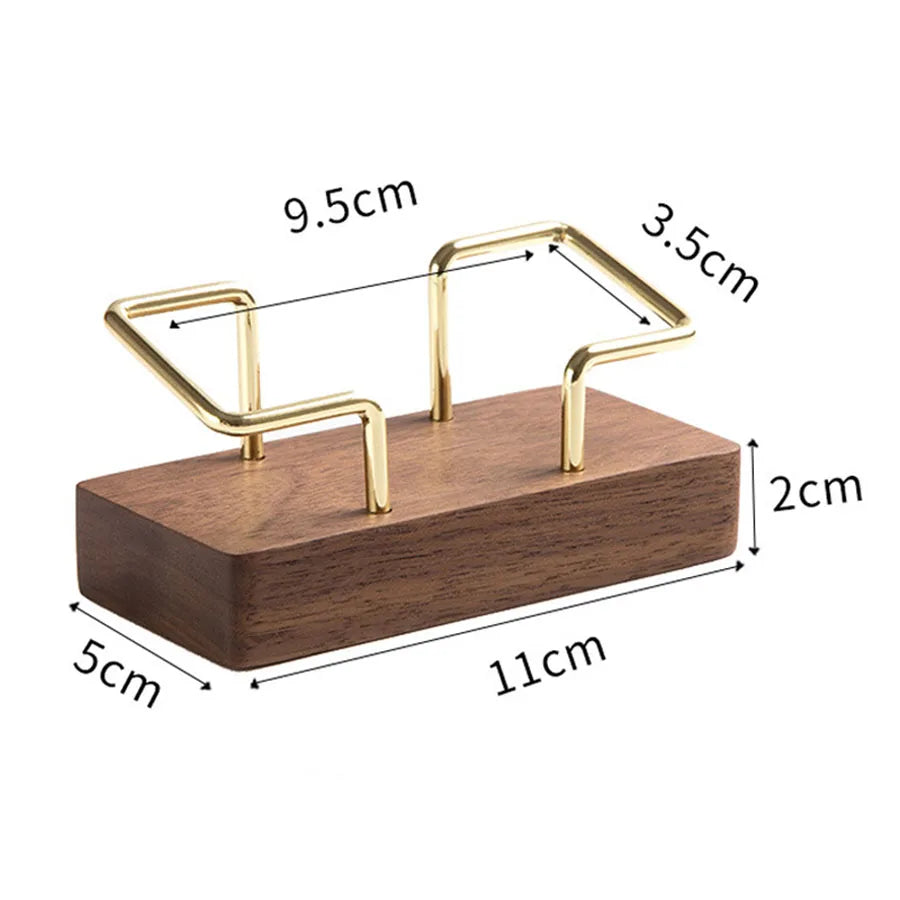Wooden Business Card Holder, Business Card Holder for Desk with Golden Accents, Display Stand Postcard Holder for Office Home Desktop, Office Desk Accessories for Men and Women