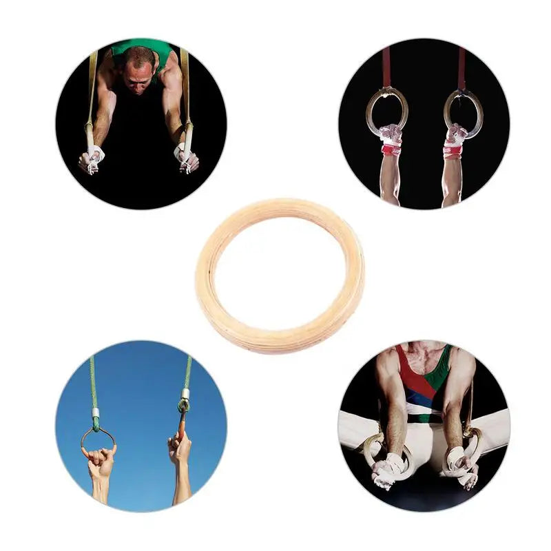 Gymnastic Rings Wooden Gym Rings Olympic Rings Adjustable Straps Pull Up Rings Sets for Workout Bodyweight Fitness Training