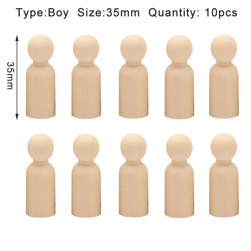 10pcs Wooden Peg Dolls, Unfinished Wooden Male People Shape Nature Plain Wood Body Dolls for Art Craft Projects DIY, Men Pattern