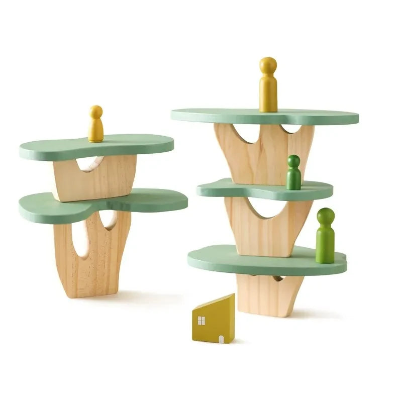 Wooden Tree Toys Balance Toys Wooden Peg Dolls Preschool Learning Educational Montessori Toys, Natural Woodland Trees Creative Accessories for Home Decor