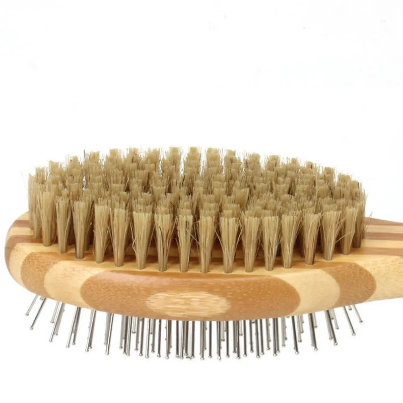 Dog Brush, Double Sided Pet Slicker Brush with Bamboo Handle for Dogs and Cats Long Hair Pets Grooming Comb for Removing Shedding, Tangles and Dead Undercoat