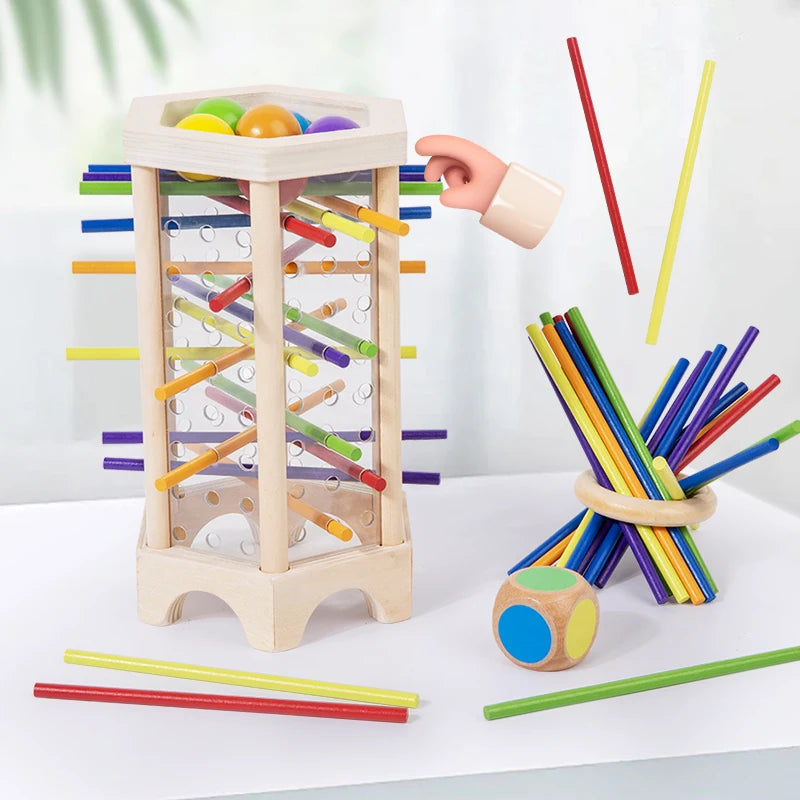 Montessori Game Wooden Board Games, 42 Colorful Sticks Dice Game Math Learning Toys for 3 4 5 6 Year Olds, Builds Fine Motor Skills & Counting, Family Travel Games for 3 Year Olds Gift for Kids