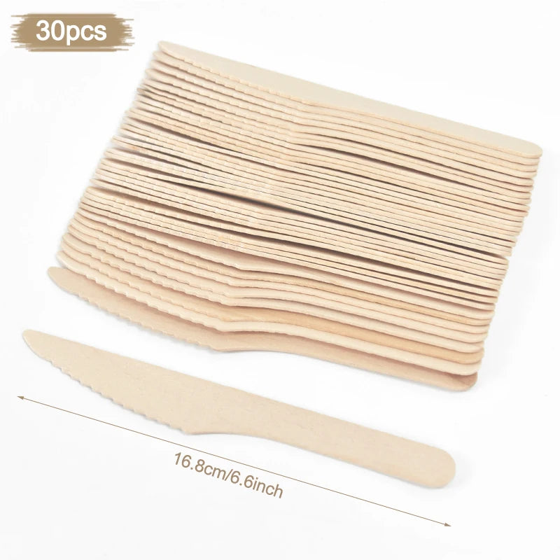100% Compostable Cutlery Set - Wooden Compostable Utensils - Disposable Wooden Cutlery, Eco Friendly Forks And Spoons Disposable Cutlery Set Party Utensils