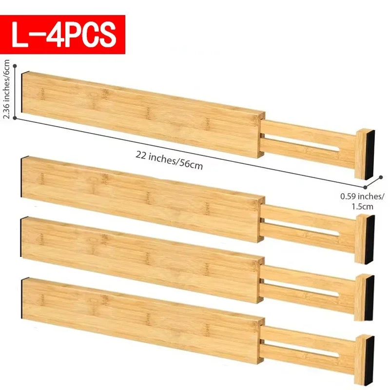 Kitchen Drawer Dividers, Adjustable Bamboo Drawer Organizer (17-22"), Expandable Utensil Organizer for Kitchen Storage, Closet, Dresser (4 Pack)
