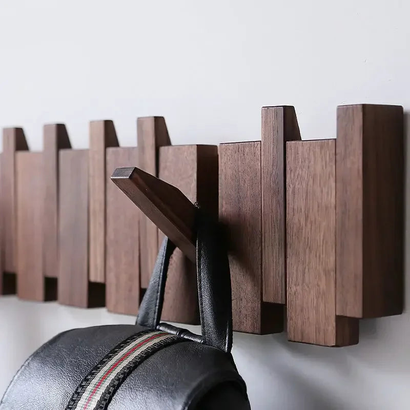 Natural Wood Wall Mounted Piano Coat Rack| Coat Rack Wall Mount| Flip Down Wall Hook Rack 5 Hooks| Entryway Wall Art Hook,Made of Acacia Wood (Wood Wax Oil Dyed Walnut Color).Wall Art