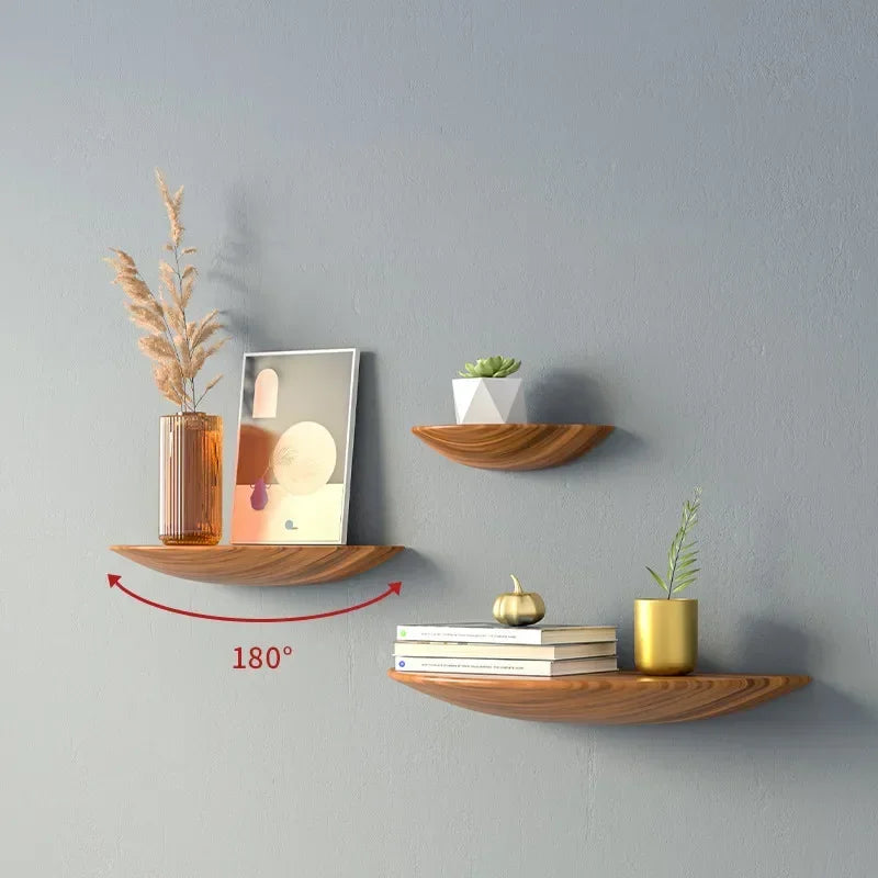 Semicircle Wooden Wall Shelf Background Wall Hanging Projector Display Stand Suspension Home Decoration Storage Organization