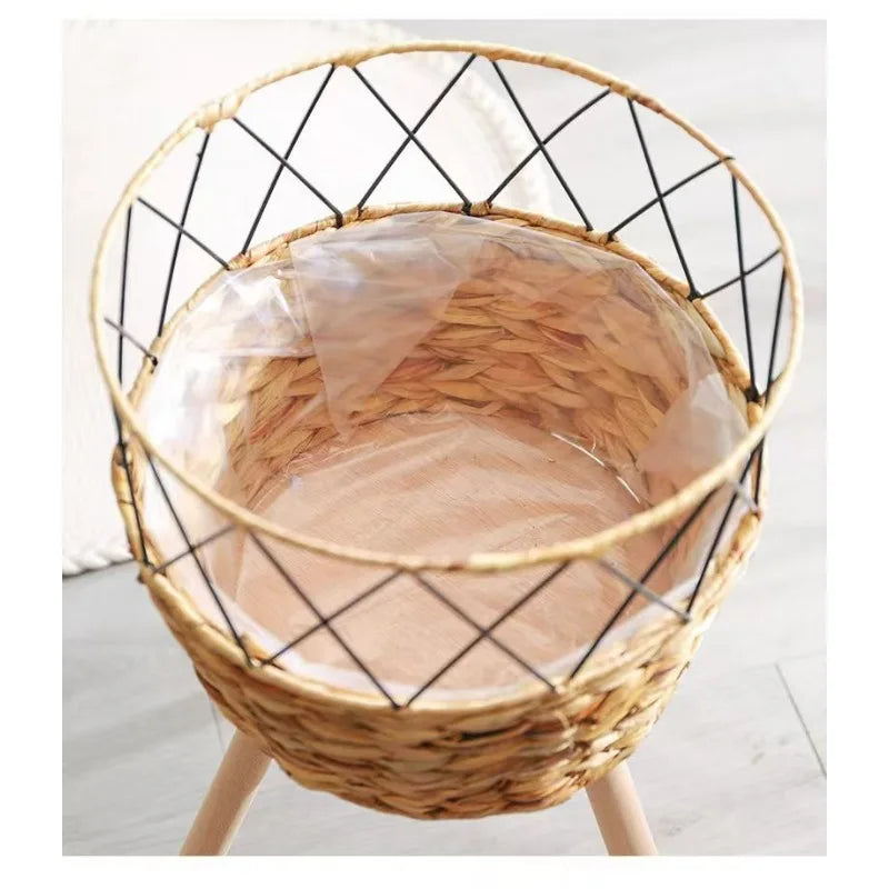 Floor Planter Stand Floor Plant Stand Garden Decoration Rack Indoor Rattan Basket Wicker Round Riser Stand Indoor Plants Hamper Wood Planter Basket Plant Basket Wooden