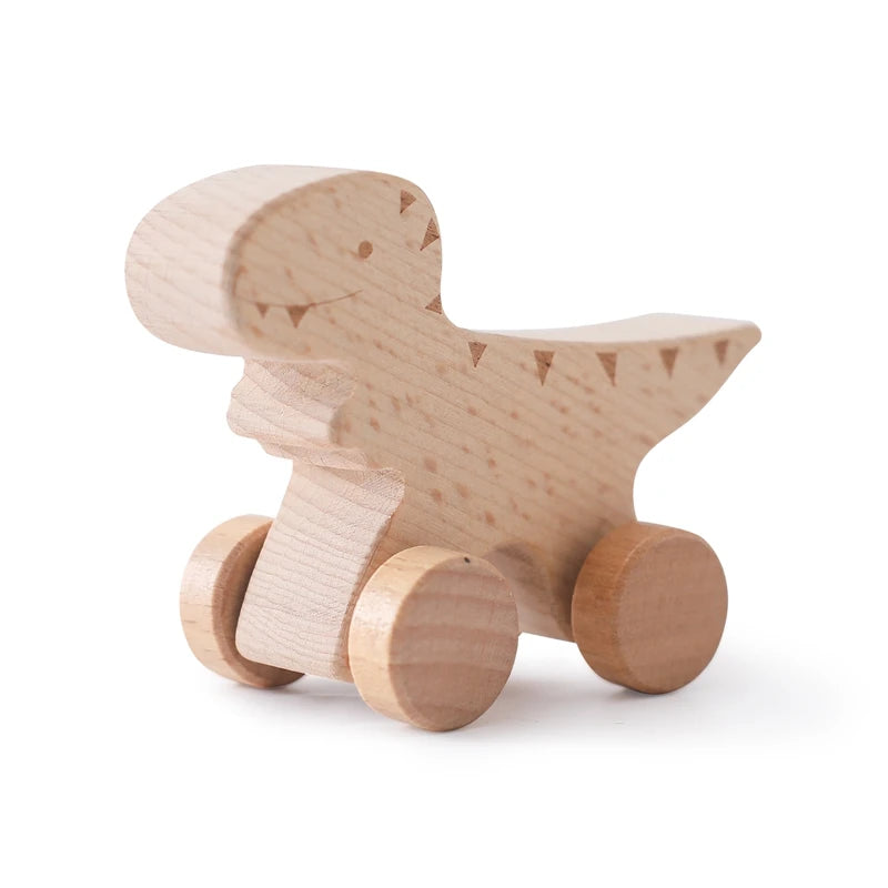 Wooden Dinosaur Cars Montessori Toys for Babies Baby Push Car Toys Wooden Toy Vehicles Development and Infant Grasping Montessori Toys