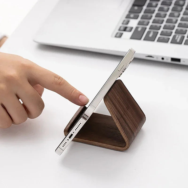 Cell Phone Stand for Desk - Portable Wood Phone Holder for Bed Compatible with iPhone 16 15 14 13 Pro Max 12 11 iPad Mini, Smartphone, Wooden Office Aesthetic Desk Accessories
