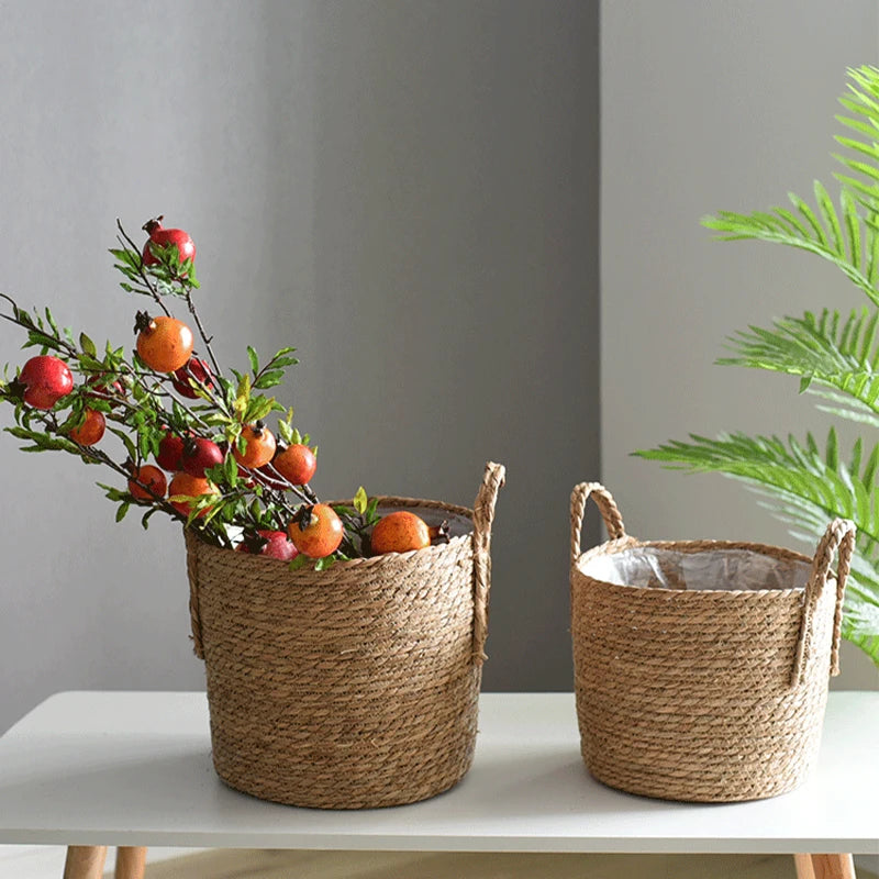 Plant Basket, Plant Baskets Indoor with Plastic Liner, Water Hyacinth Woven Planters Flower Basket, Planter Basket for Rustic Boho Home Farmhouse Floor Potted Pots Decor