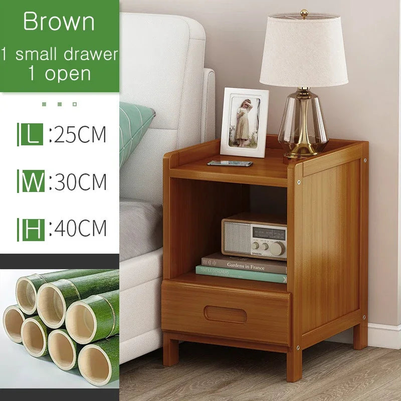 Rattan Nightstand, Boho Side Table with Drawer Open Shelf, Cane Accent Bedside End Table with Solid Wood Legs for Bedroom, Dorm and Small Spaces