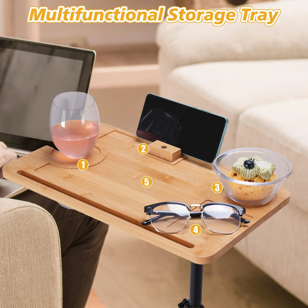 Sofa Couch Arm Table Tv Tray Small Bed Stand C Shaped Side End Tables for Living Room, Bedroom, Bedside Walnut