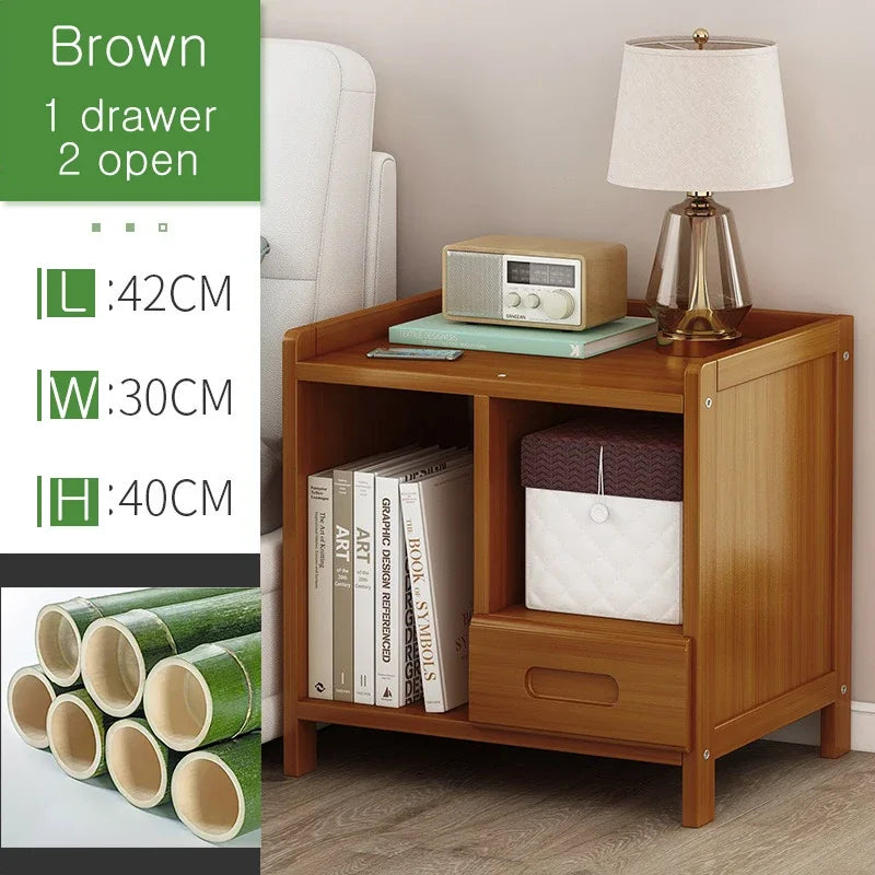 Rattan Nightstand, Boho Side Table with Drawer Open Shelf, Cane Accent Bedside End Table with Solid Wood Legs for Bedroom, Dorm and Small Spaces