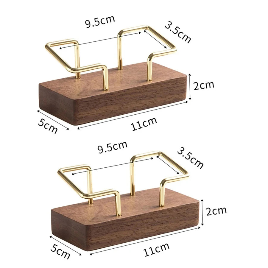 Wooden Business Card Holder, Business Card Holder for Desk with Golden Accents, Display Stand Postcard Holder for Office Home Desktop, Office Desk Accessories for Men and Women