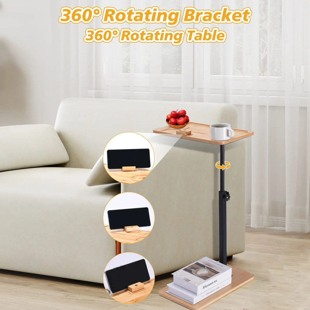 Sofa Couch Arm Table Tv Tray Small Bed Stand C Shaped Side End Tables for Living Room, Bedroom, Bedside Walnut