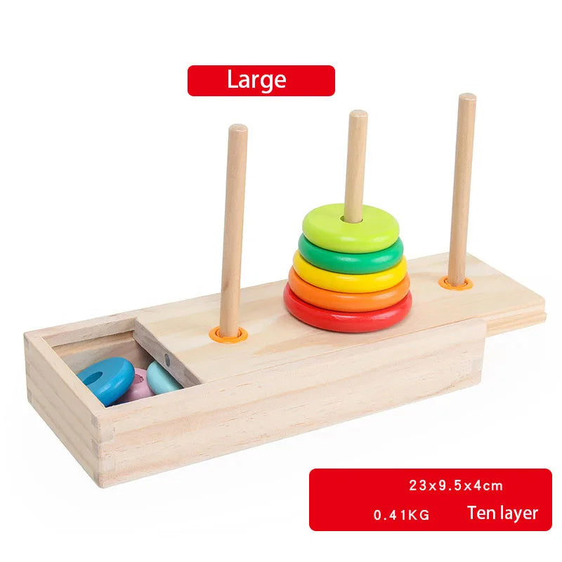 Wooden Towers of Hanoi Rainbow Blocks Toy with Storage Box for Kids 3 Years and Up
