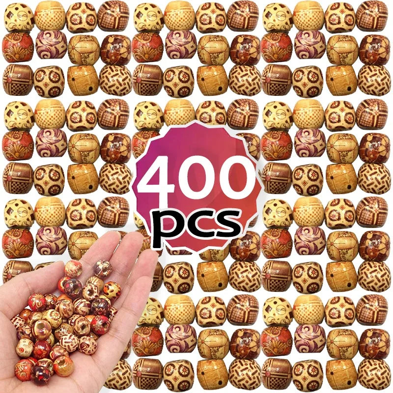 Wood Hair Beads for Braids and Dreadlocks, 12mm Painted Natural Wooden Beads for Loc Dreadlock Hair Accessories for Women