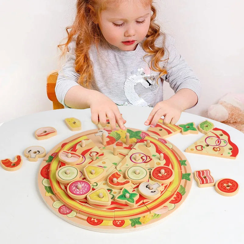 Cutting Play Food Toy for Kids Kitchen,Wooden Pizza Set Pretend Play Kitchen Accessories,Learning Toy Birthday Gifts for Boys Girls Toddlers