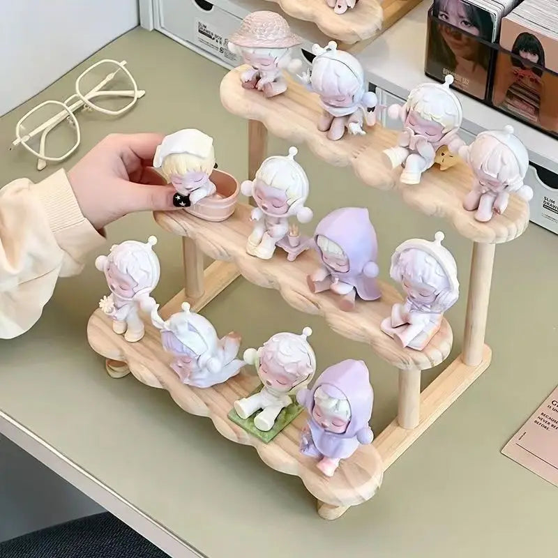 Wood Display Stand for Action Figures Tiered Showing Risers Collectibles Organizer Detachable Wooden Storage Rack for Figurines Toys Mini Dolls Cupcakes 3-Tier