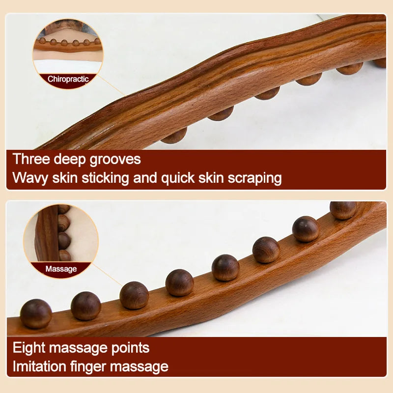 Guasha Wood Massage Stick Tools Wooden Therapy Scraping Lymphatic Drainage Massager, Double Row 20 Beads Point Treatment Gua Sha Tools, Stomach Cellulite Massager, Myofascial Release Tool