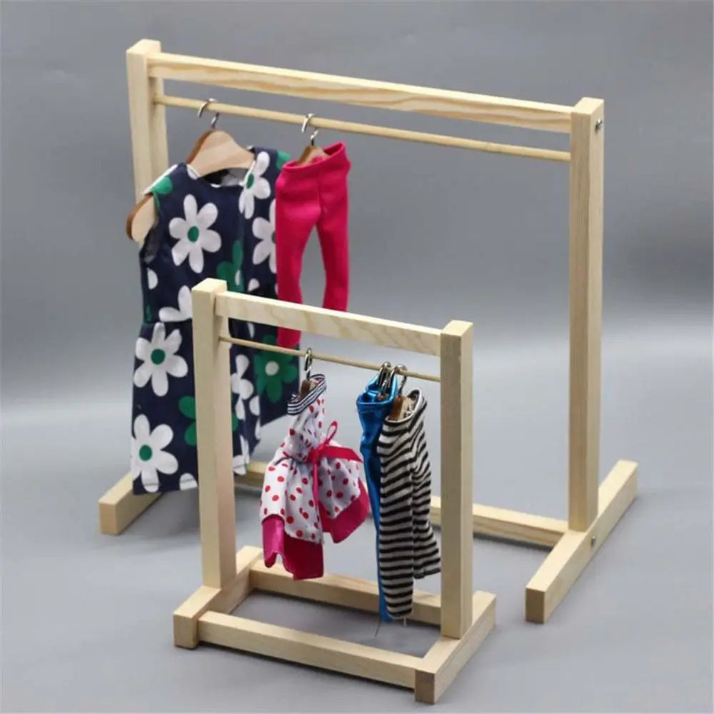 Doll Garment Rack with Wooden Clothes Hanger for 18 Inch Girl Doll Clothes Mini Hangers Wardrobe Furniture Accessories for Dollhouse Baby Shower Supplies (Wood)