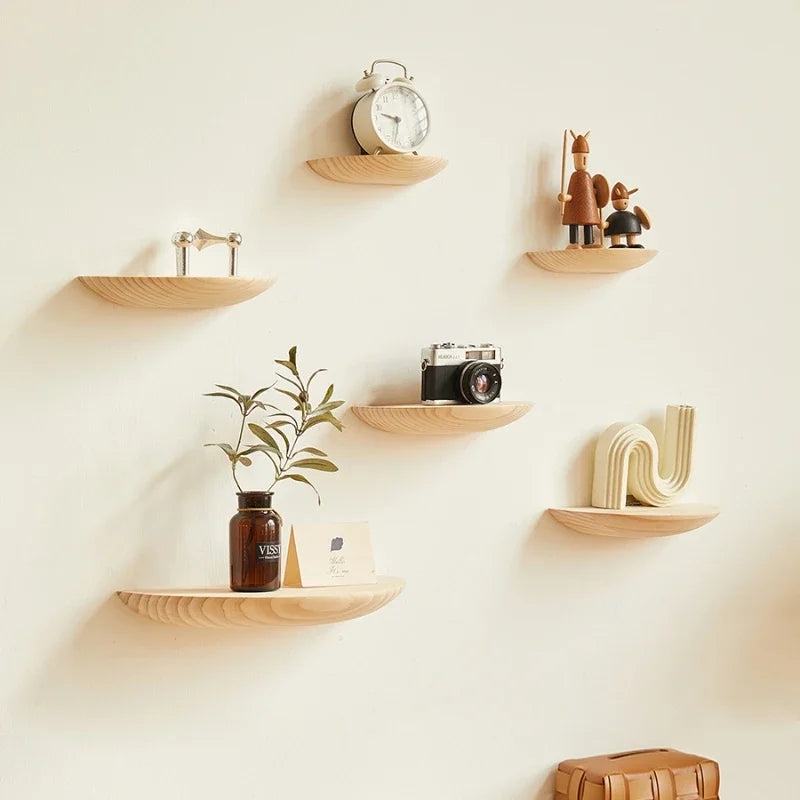 Semicircle Wooden Wall Shelf Background Wall Hanging Projector Display Stand Suspension Home Decoration Storage Organization