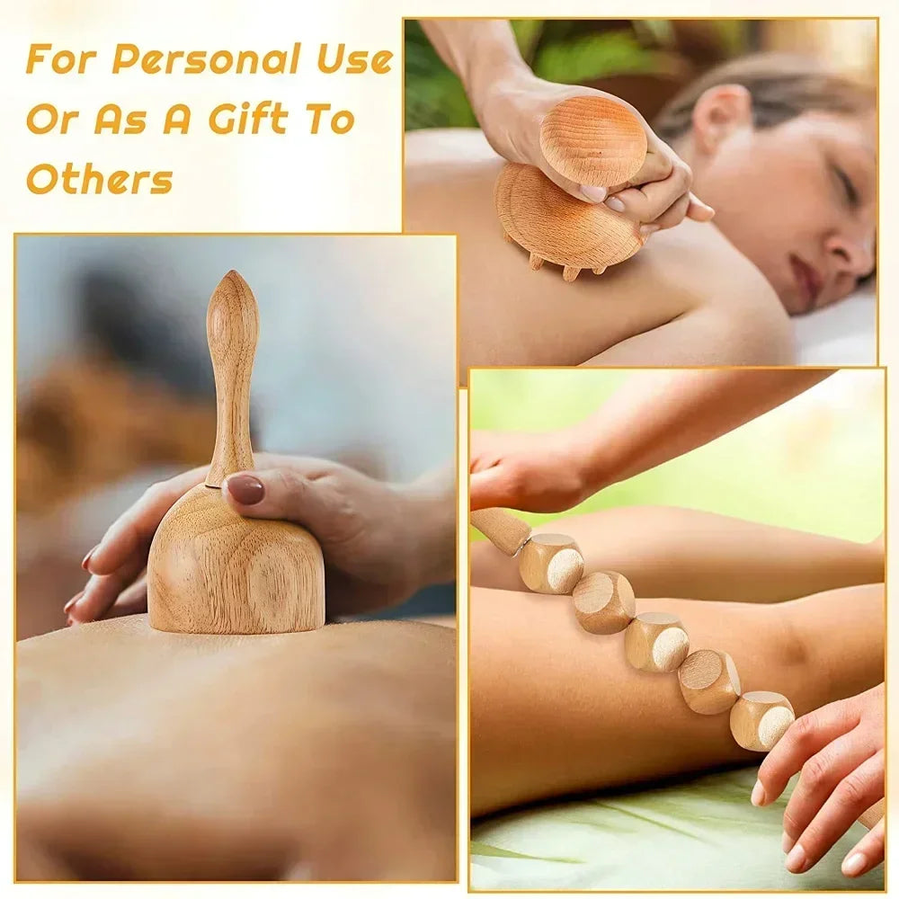 Wood Therapy Massage Tools Lymphatic Drainage Massager Maderoterapia Kit Wooden Massager Body Sculpting Tools for Muscle Pain Relief, Anti-Cellulite, Body Contouring and Shaping
