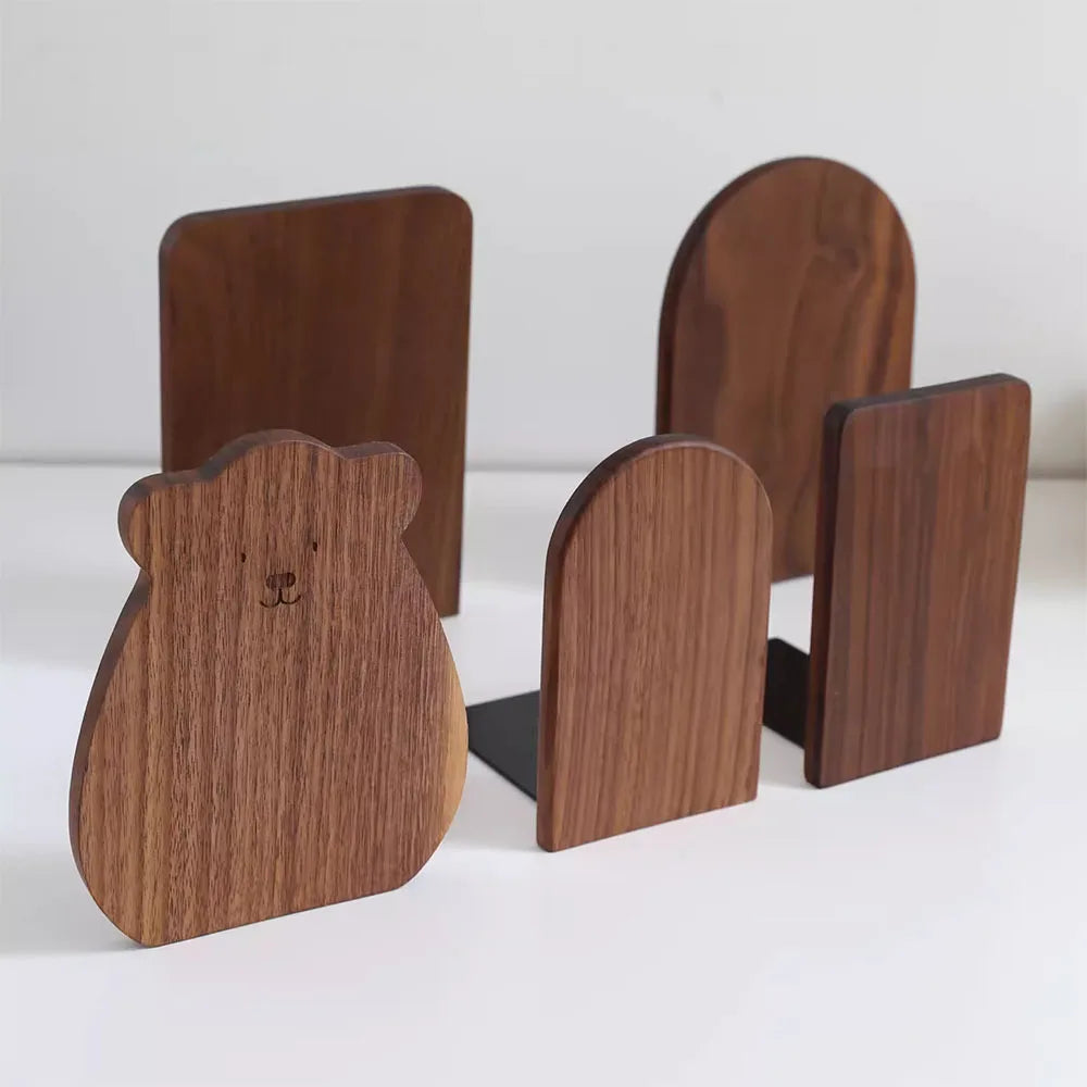 Natural Bamboo Bookend Large Capacity Office Book Ends Anti Slip Book Stand Holder Bookshelf Ends for Home Office Library School Study Decoration