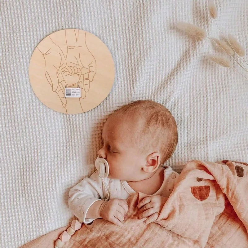Newborn Baby Announcement Sign, Wooden Engraved Baby Birth Hospital Bracelet Holder Hello World Newborn Announcement Board Welcome Baby Shower Decor