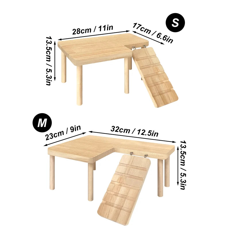 Hamster Wooden Platform with Legs Small Animal Climbing Ladder Standing Rat Guinea Perch Chew Toy Cage Accessories