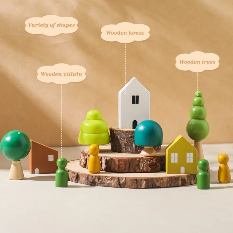 Wooden Tree Toys Balance Toys Wooden Peg Dolls Preschool Learning Educational Montessori Toys, Natural Woodland Trees Creative Accessories for Home Decor