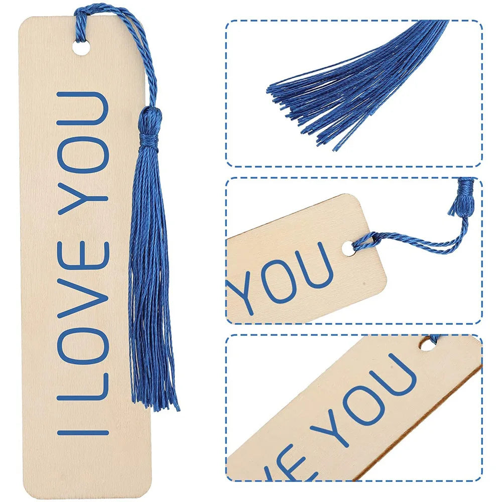 10/20/40/60 Pieces Wood Bookmark Blank Bulk Unfinished Bookmarks with Tassels DIY Craft Wooden Hanging Tag Ornaments with Holes for Back to School Classroom Christmas Gift