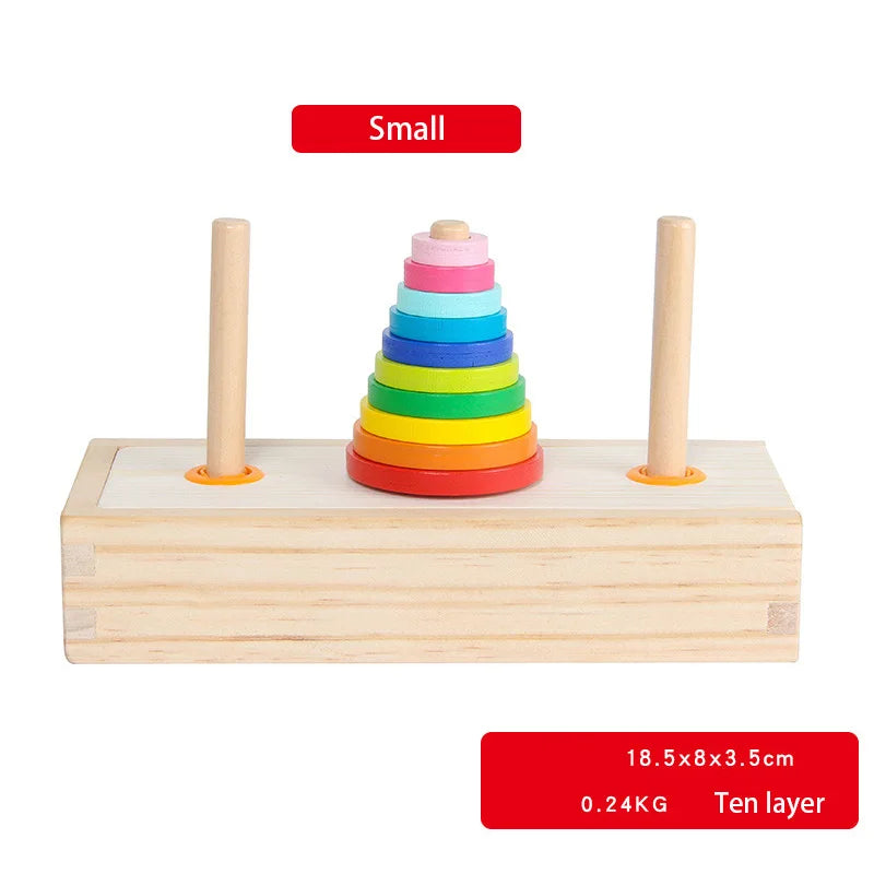Wooden Towers of Hanoi Rainbow Blocks Toy with Storage Box for Kids 3 Years and Up