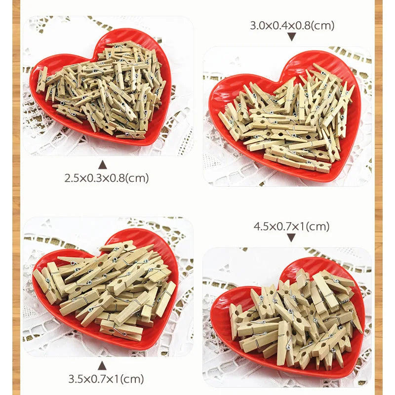 Mini Clothespins, Mini Clothes Pins for Photo Natural Wooden Small Picture Clips for Crafts 50pcs Decorative Wood Clips for Wall Hanging Pictures