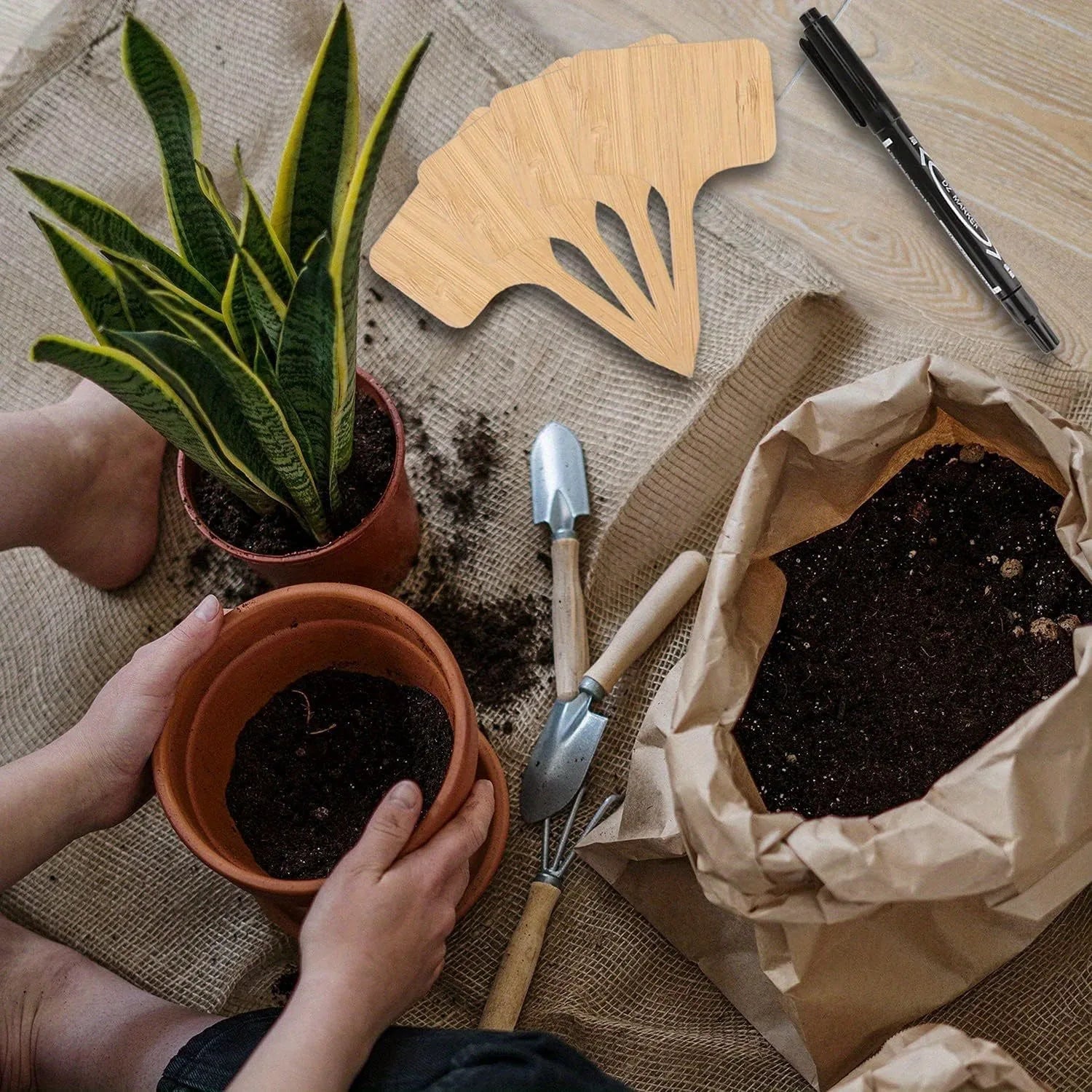 Wooden Plant Labels, Eco-Friendly T-Type Bamboo Plant Labels Tags Garden Plant Markers for Seed Potted Herbs Flowers Vegetables