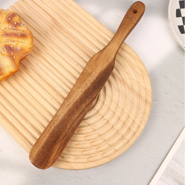 Skinny Spurtle for Sourdough Starter, Mixing, Reaching Bottom of Jar, Dough Whisk, Natural from High Moist Resistance Teak, Spurtles Kitchen Tools Wooden Kitchen Utensils for NonStick Cookware