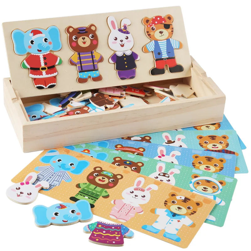 Melissa & Doug Mix 'n Match Wooden Bear Family Dress-Up Puzzle With Storage Case (45 pcs) - Wooden Teddy Bear Puzzle, Sorting And Matching Puzzles For Toddlers