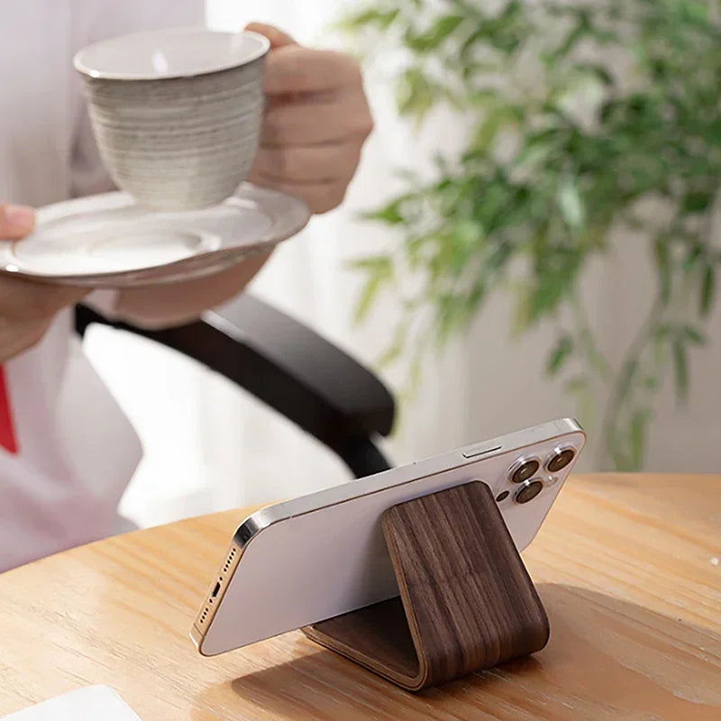 Cell Phone Stand for Desk - Portable Wood Phone Holder for Bed Compatible with iPhone 16 15 14 13 Pro Max 12 11 iPad Mini, Smartphone, Wooden Office Aesthetic Desk Accessories
