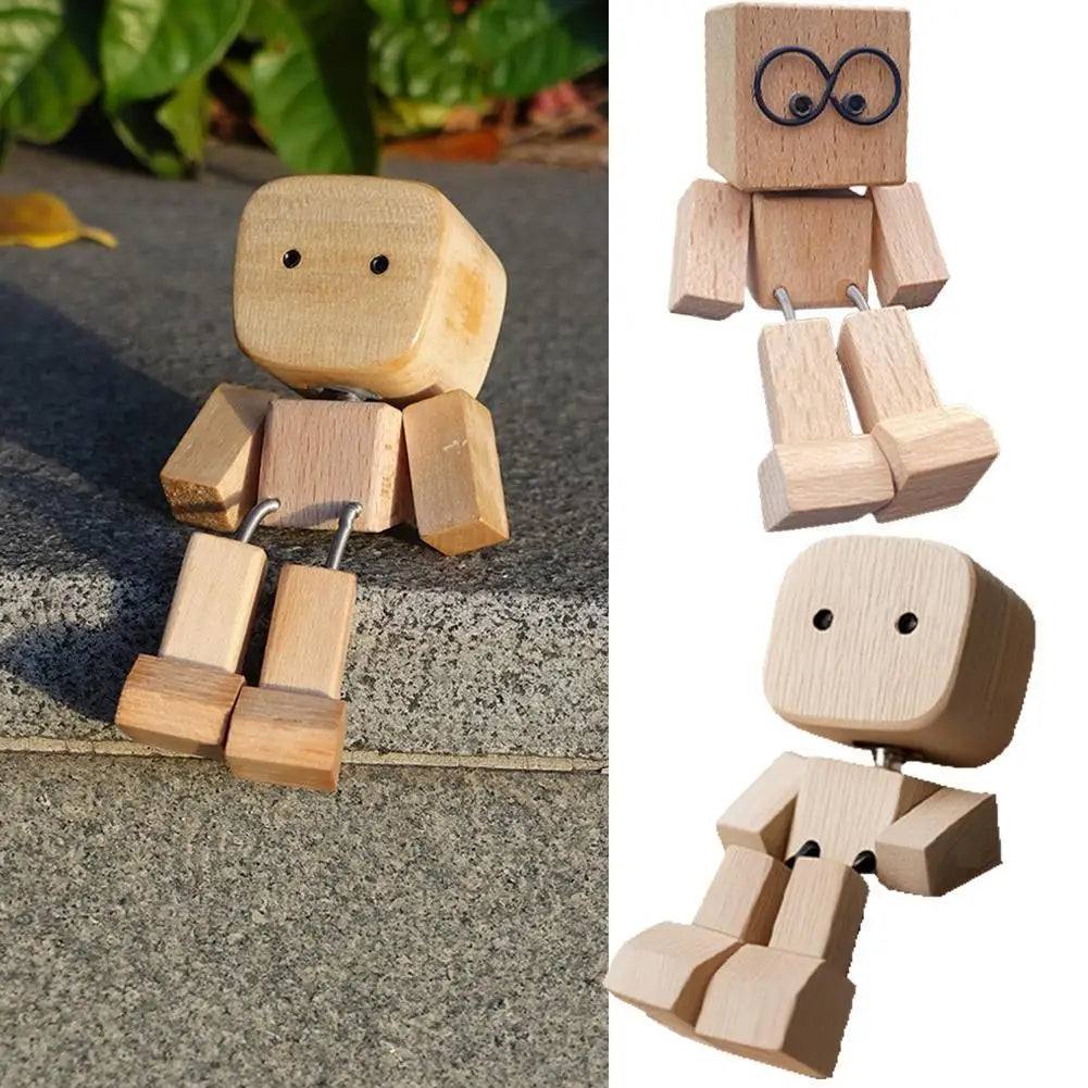 Shaking Wooden Man Figurine, Handmade Shaking Feet Wooden Doll, Car Ornaments,Funny Wood Desktop Decor, Creative Gifts Commutes with Multiple Magnetic Decorations, Car Dashboard Decorations