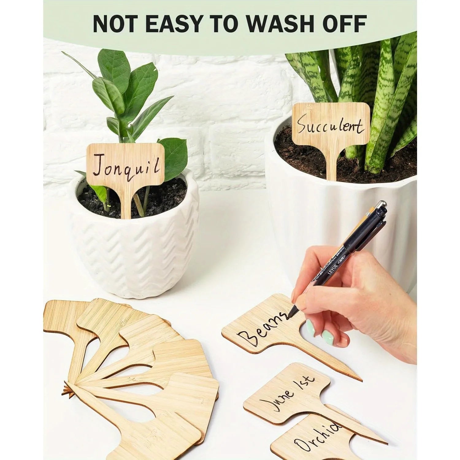 Wooden Plant Labels, Eco-Friendly T-Type Bamboo Plant Labels Tags Garden Plant Markers for Seed Potted Herbs Flowers Vegetables
