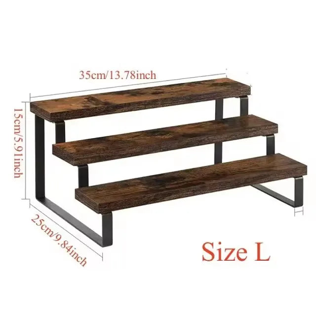 Wooden Display Riser Stand, Tiered Perfume and Cologne Organizer Stand, 3 Tier Spice Rack Organizer, Rustic Display Shelf for Candles (3 Tier)
