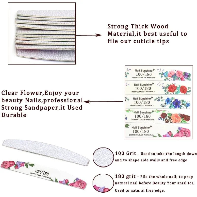 Rough Nail File 100/180 Grit, Heavy Duty Nail Files for Acrylic/Natural Nails, Emery Boards for Nails, Strong Finger Nail Filler, Coarse Nail File for Home and Salon Use