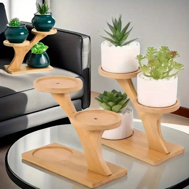 1PC Bamboo Plant Stand ,3 Tiers Indoor Succulent Windowsill Shelf - Small Tabletop Plant Holder for Home, Office, Living Room, Bedroom Decoration 1pc