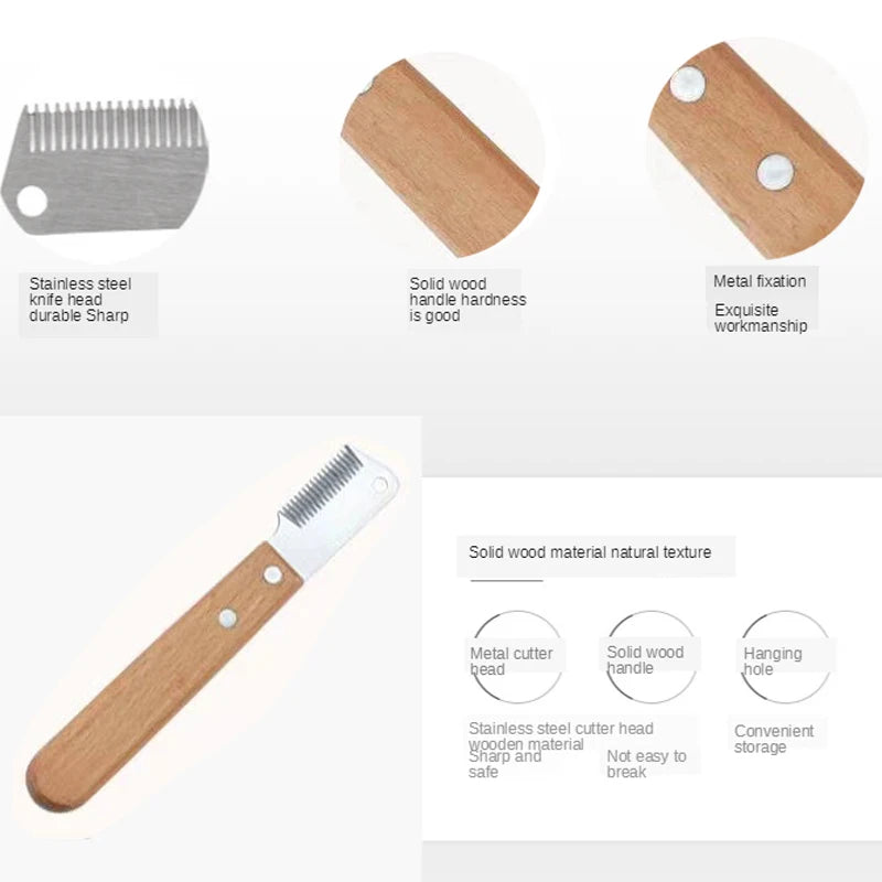 Dog Cat Pet Grooming Brush Metal Comb for Loosening up Removing Mats Debris Tangles and Knots Wooden Handle Stainless Steel Tooth Perfect for Honghair Pets