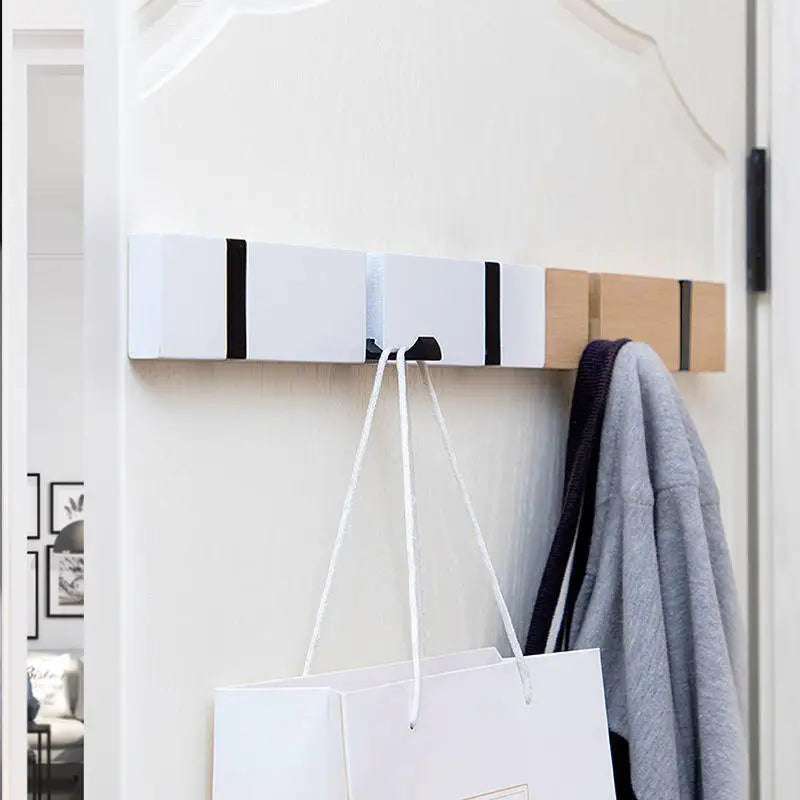 Wooden Wall Mounted Folding Rack, Modern Wall Floating Coat Hook Rack Space-Saving Coat Hanger for Coats, Hats, Scarves, Key