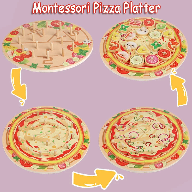 Cutting Play Food Toy for Kids Kitchen,Wooden Pizza Set Pretend Play Kitchen Accessories,Learning Toy Birthday Gifts for Boys Girls Toddlers