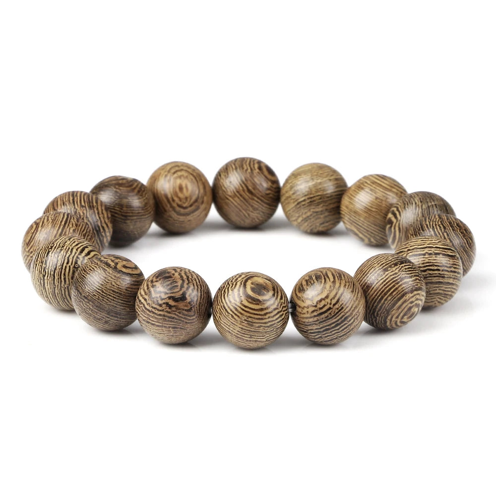 Handmade Unisex 12 Beads Natural Bubinga Wood Prayer Beads Link Wrist Meditation Star Ring Circumstellar Decompression Bracelet Rosary Mala Necklace Chain for Men Women