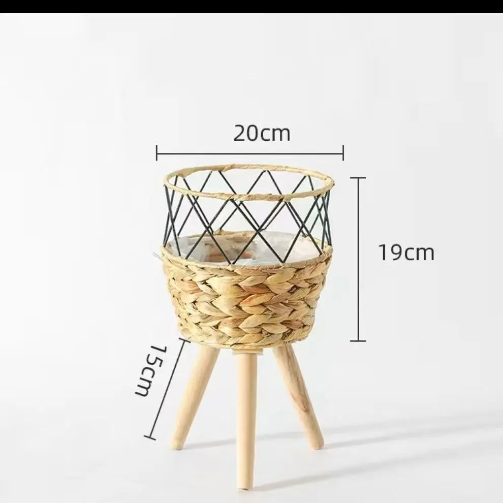 Floor Planter Stand Floor Plant Stand Garden Decoration Rack Indoor Rattan Basket Wicker Round Riser Stand Indoor Plants Hamper Wood Planter Basket Plant Basket Wooden