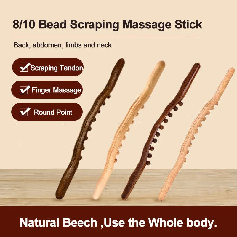 Guasha Wood Massage Stick Tools Wooden Therapy Scraping Lymphatic Drainage Massager, Double Row 20 Beads Point Treatment Gua Sha Tools, Stomach Cellulite Massager, Myofascial Release Tool